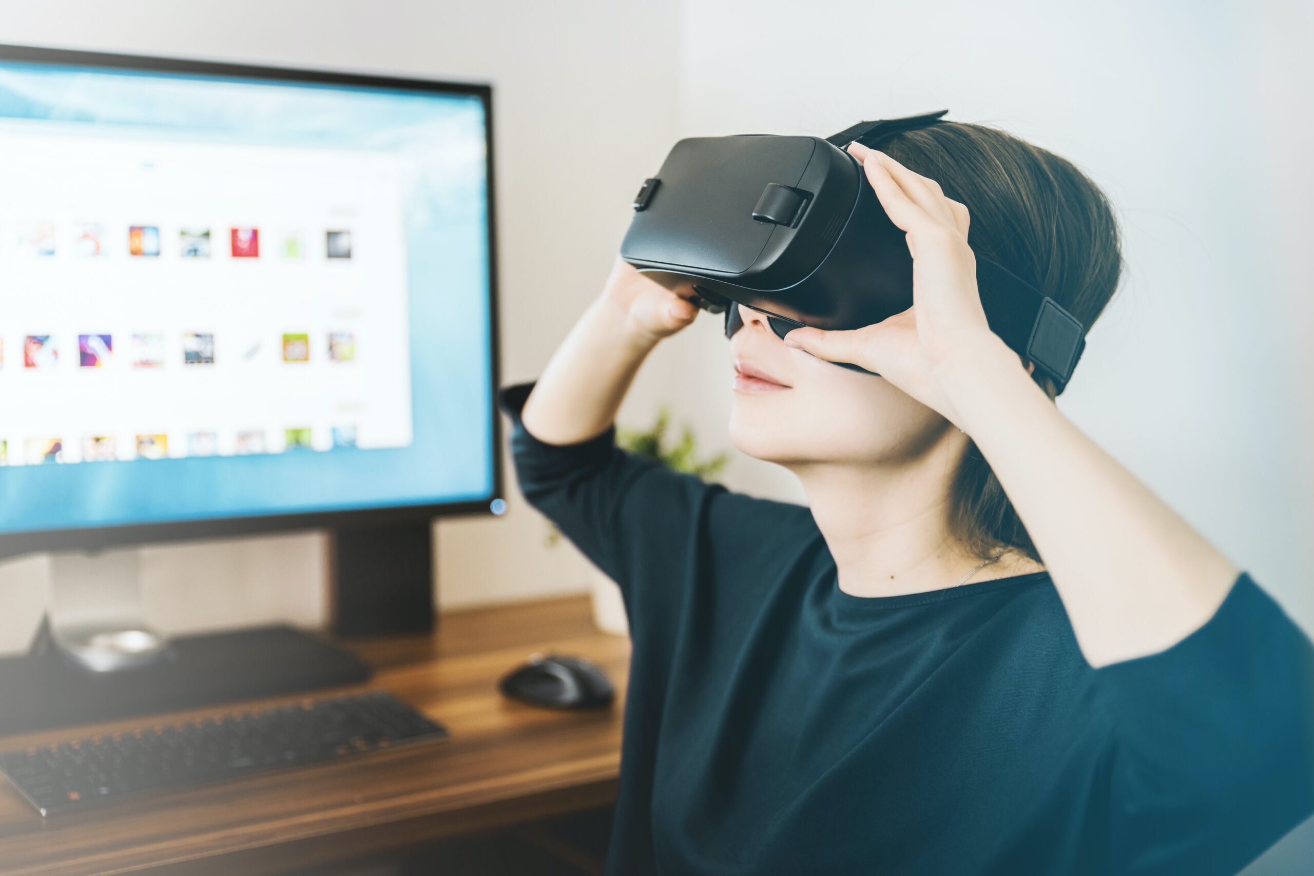 Woman using VR headsets