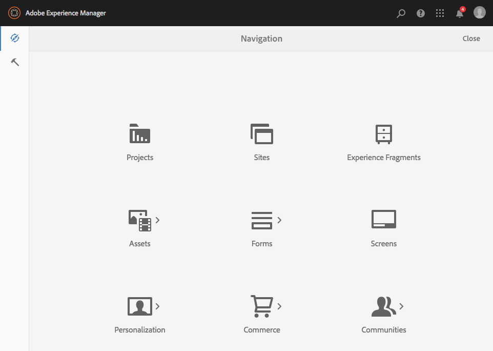 AEM Implementation: The Adobe Experience Manager navigation pane