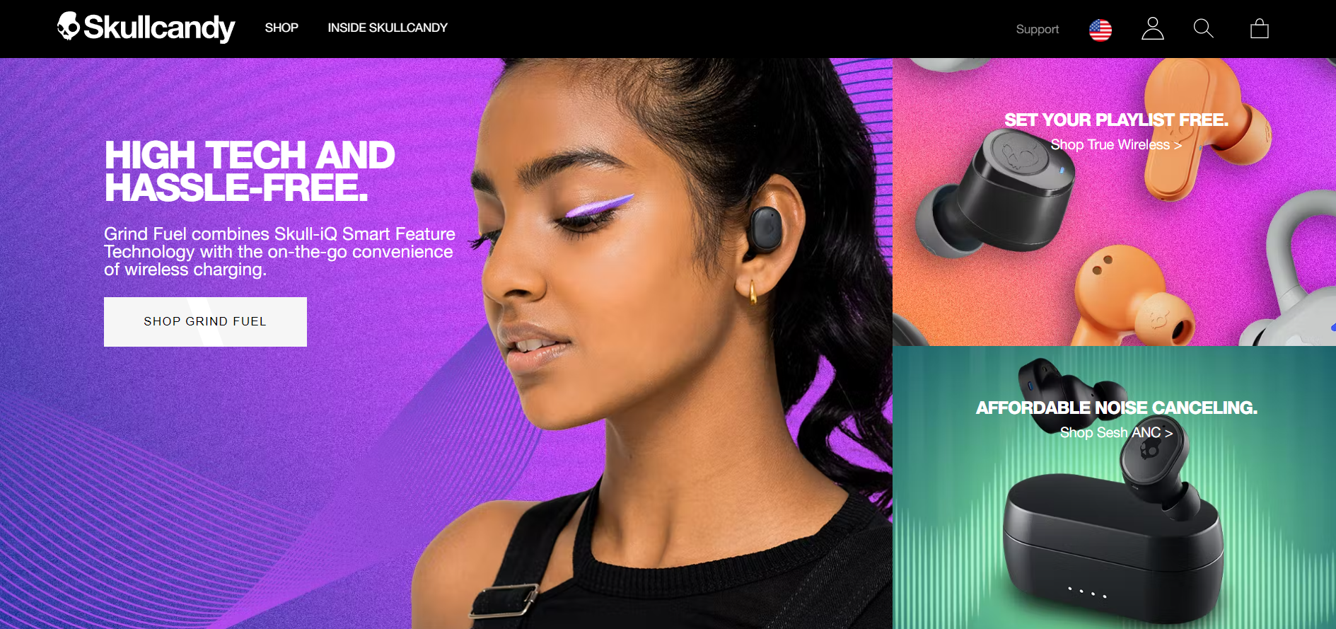 Skullcandy offers an example of headless commerce being used to creatively showcase products to the brand’s user community